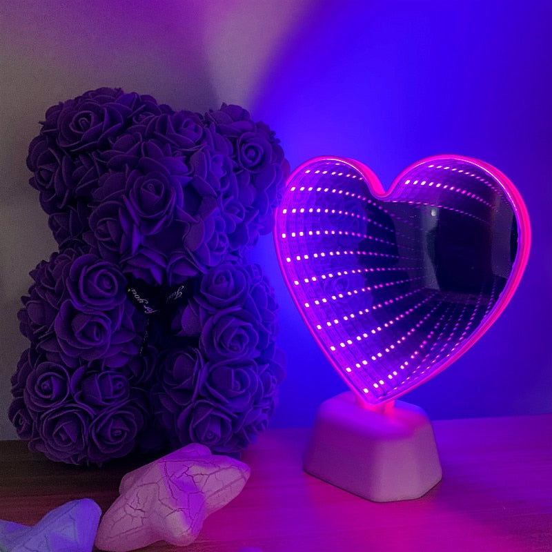 3D Heart Mirror LED Night Light Lamp