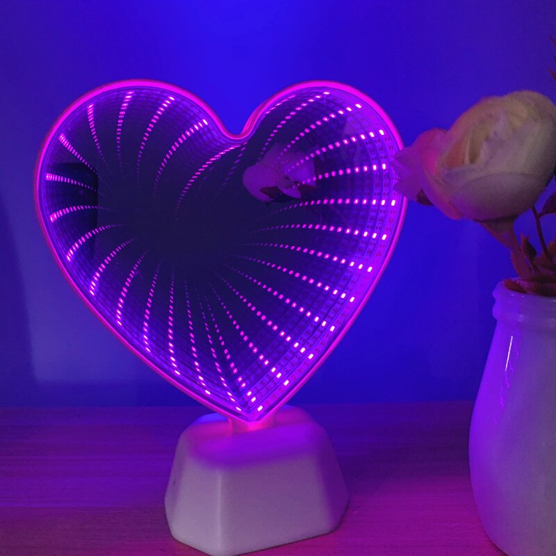 3D Heart Mirror LED Night Light Lamp