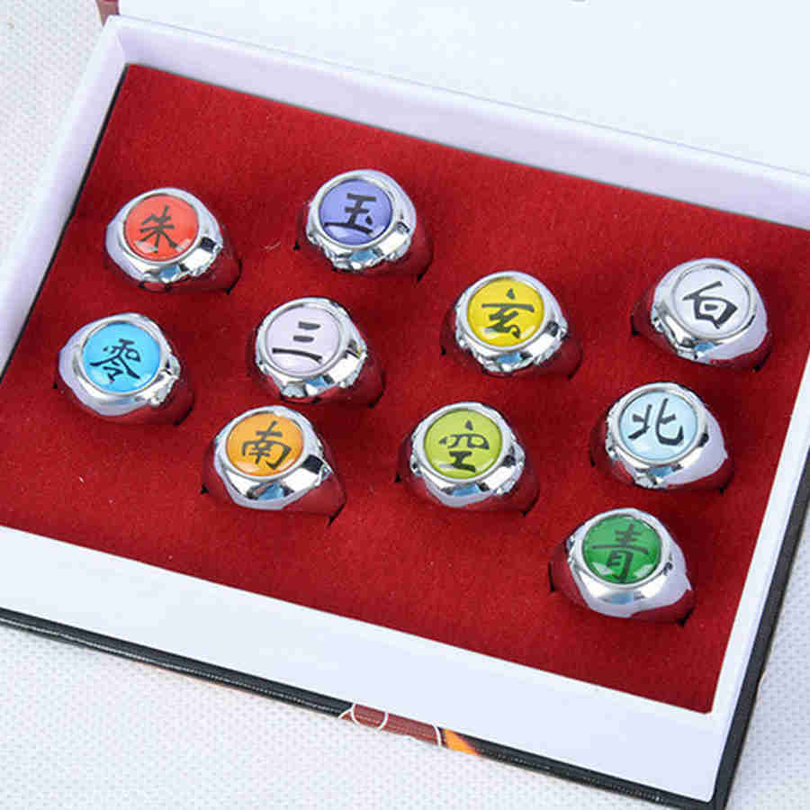10PCS Anime Naruto Metal Action Figure Rings Set