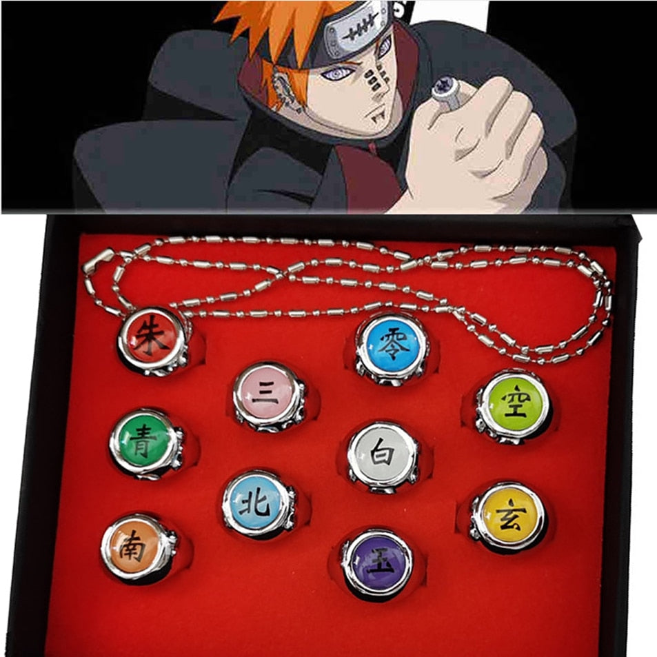 10PCS Anime Naruto Metal Action Figure Rings Set