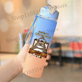 Cute Anime Forest Spirit Water Bottle - Premium Frosted Pastel Gradient Leakproof Drinkware - Kawaii Fantastic Creatures Flip-Top Sport Flask with Strap - Aesthetic Manga Fan Gift for School, Gym & Travel