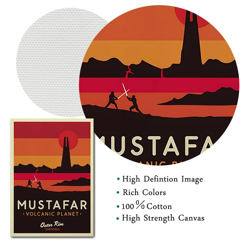 Star Wars Travel Poster Canvas Wall Art - Vintage Retro Planet Prints - Minimalist Sci-Fi Movie Decor for Home, Office, or Game Room - Naboo, Mustafar & Endor Editions