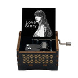 "Love Story" Hand-Crank Wooden Music Box - Taylor Swift Inspired Fan Souvenir - Laser-Engraved Portrait & Classic Lyric Motif - Premium Musical Keepsake Gift