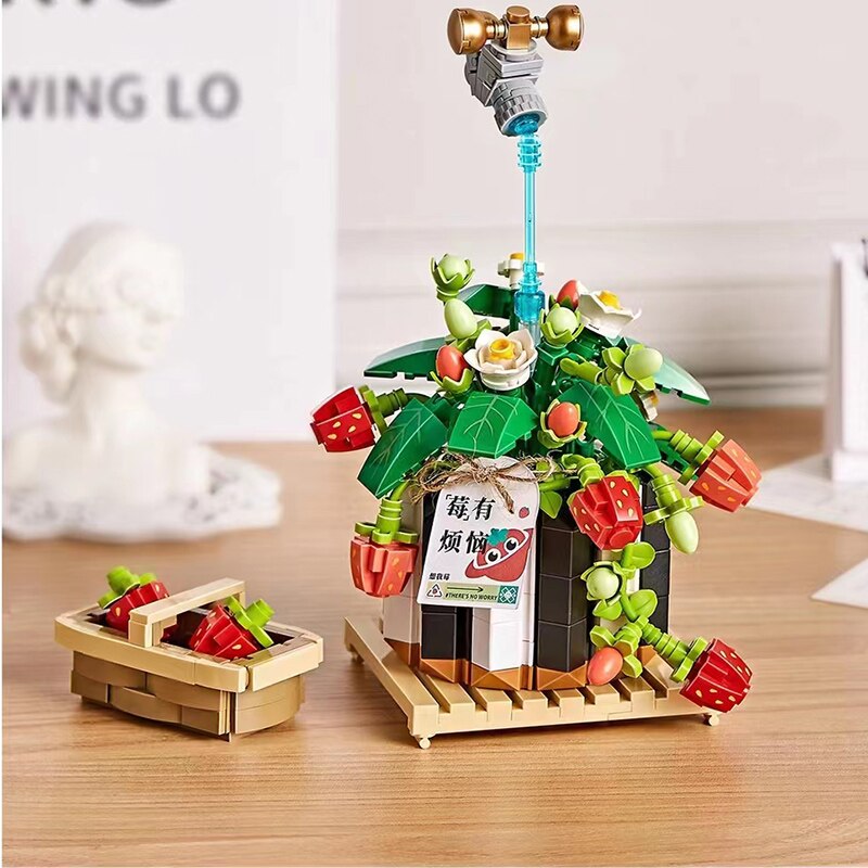 Strawberry and Flower Bouquet Potted Building Blocks