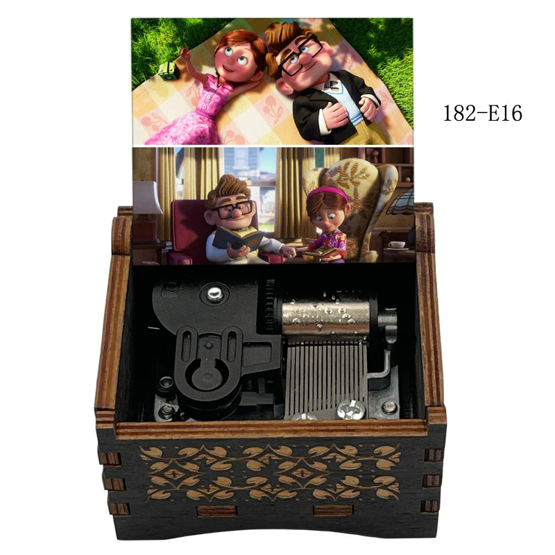 Disney-Pixar "Up" Hand-Crank Wooden Music Box - Married Life Theme Melody - Laser-Engraved Carl & Ellie Keepsake - Heartwarming Anniversary & Adventure Gift