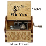 Classic Alternative Rock Hand-Crank Wooden Music Box - Fix You Laser Engraved Vintage Musical Toy - Retro Band Silhouette & Quote Lyric Musicbox - Nostalgic Music Lover Gift for Birthday & Desk Display