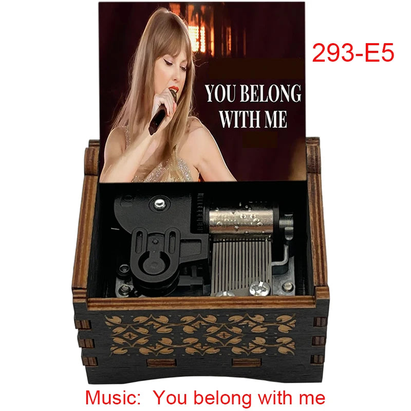 "You Belong With Me" Hand-Crank Wooden Music Box - Taylor Swift Inspired Fan Souvenir - Laser-Engraved Lyrics & Portrait - Limited Edition Musical Keepsake Gift