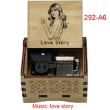 "Love Story" Hand-Crank Wooden Music Box - Taylor Swift Inspired Fan Souvenir - Laser-Engraved Portrait & Classic Lyric Motif - Premium Musical Keepsake Gift