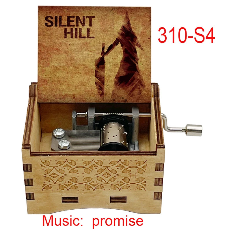 Silent Hill Hand-Crank Wooden Music Box - "Promise (Reprise)" Theme - Pyramid Head Laser-Engraved Keepsake - Gothic Horror Gaming Collectible - Psychological Horror Movie Merchandise