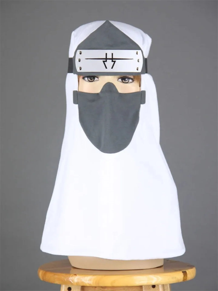 Naruto Haku Cosplay Mask & Head Shroud Set - Hidden Mist Village Headband - Kirigakure Ninja Veil & Face Mask Prop for Anime Conventions, Halloween & Cosplay