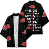Anime Kimono Haori Cardigan Cloak - Akatsuki Red Cloud Printing Open Front Robe - Gaara Jiraiya Uchiha Unisex Graphic Yukata Jacket - Casual Streetwear Ninja Cosplay Cape Outwear