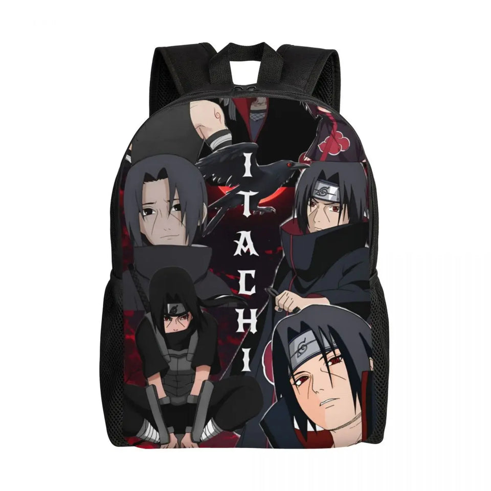Itachi Uchiha Manga Collage Backpack - Anime Torn Graphic School Bookbag with Sharingan Eyes - Durable Canvas Laptop Daypack for Anime Fans, Students & Cosplay