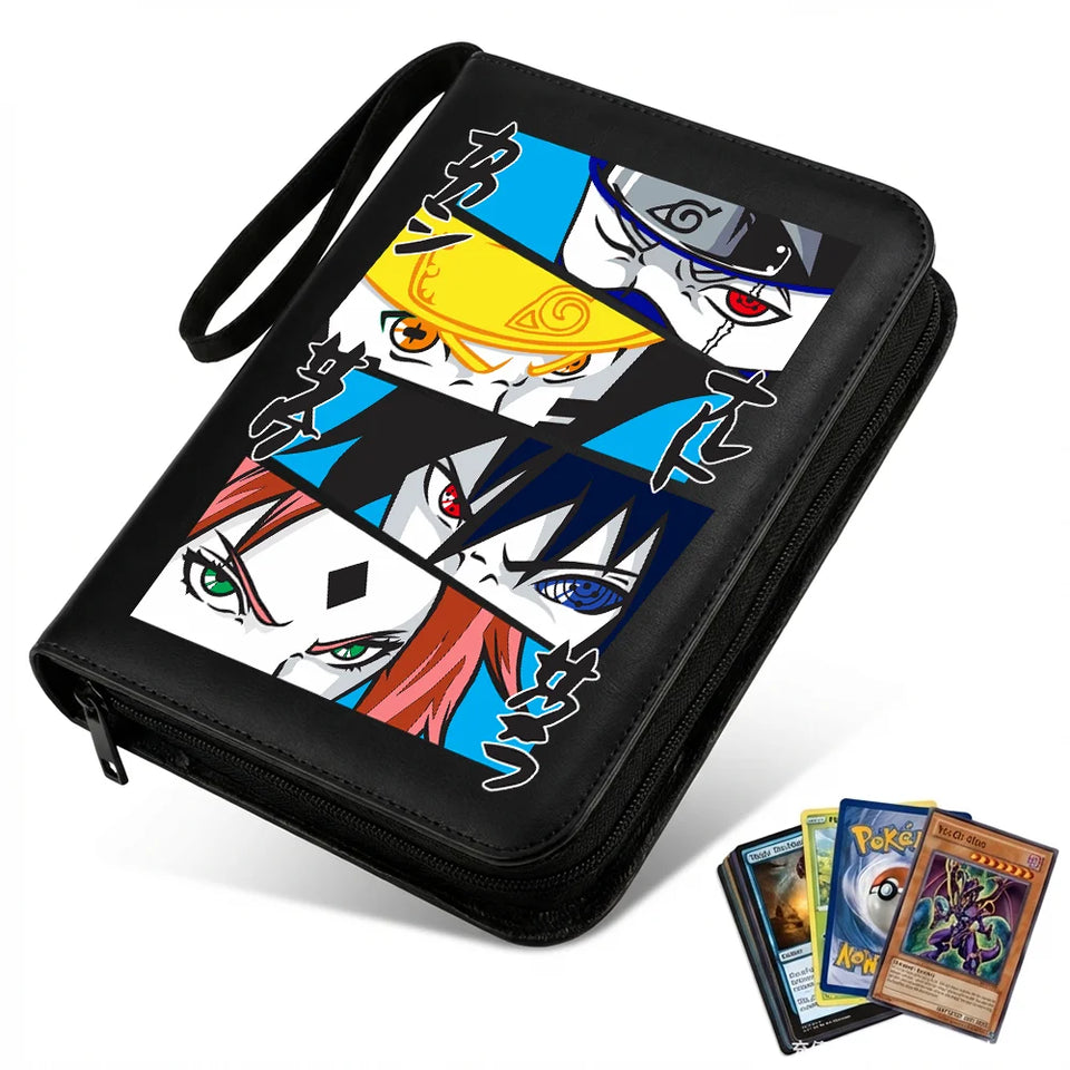 Anime Rogue Ninja Zippered Trading Card Binder - 9-Pocket PU Leather TCG Collector Folder Album with Wrist Strap & Red Cloud Graphic - Portable Storage Case for Pokemon, MTG, Yu-Gi-Oh & Sports Cards