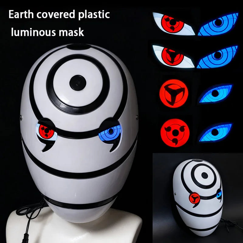 Naruto Obito War Mask with LED Glowing Eyes - Tobi White Rinnegan & Sharingan Illuminated Cosplay Helmet - Full-Face Light-Up Mask for Anime Conventions, Halloween & Displays