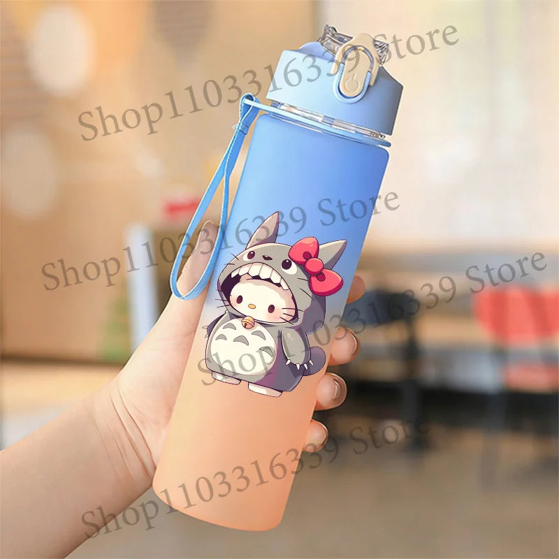 Cute Anime Forest Spirit Water Bottle - Premium Frosted Pastel Gradient Leakproof Drinkware - Kawaii Fantastic Creatures Flip-Top Sport Flask with Strap - Aesthetic Manga Fan Gift for School, Gym & Travel