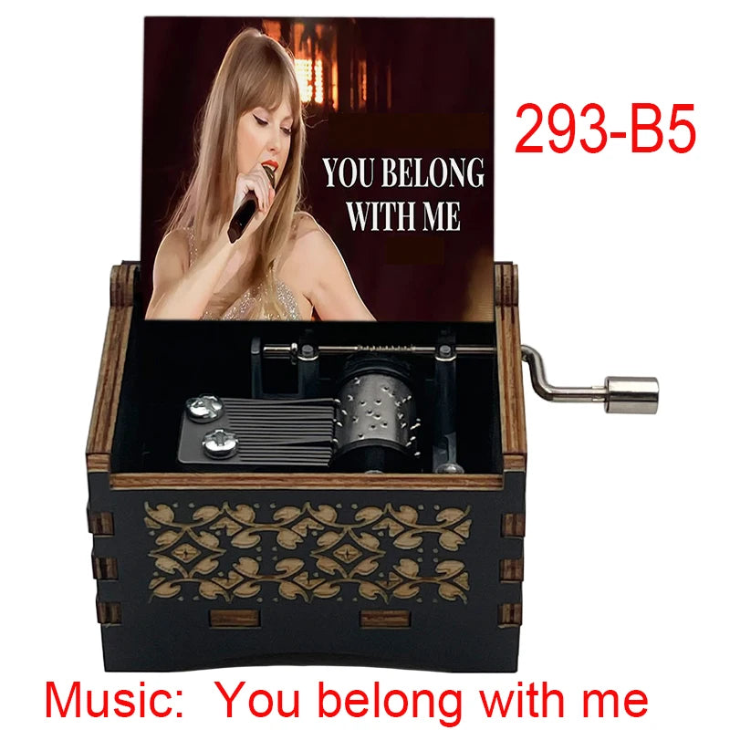 "You Belong With Me" Hand-Crank Wooden Music Box - Taylor Swift Inspired Fan Souvenir - Laser-Engraved Lyrics & Portrait - Limited Edition Musical Keepsake Gift