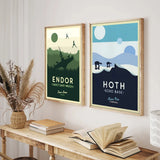 Star Wars Travel Poster Canvas Wall Art - Vintage Retro Planet Prints - Minimalist Sci-Fi Movie Decor for Home, Office, or Game Room - Naboo, Mustafar & Endor Editions