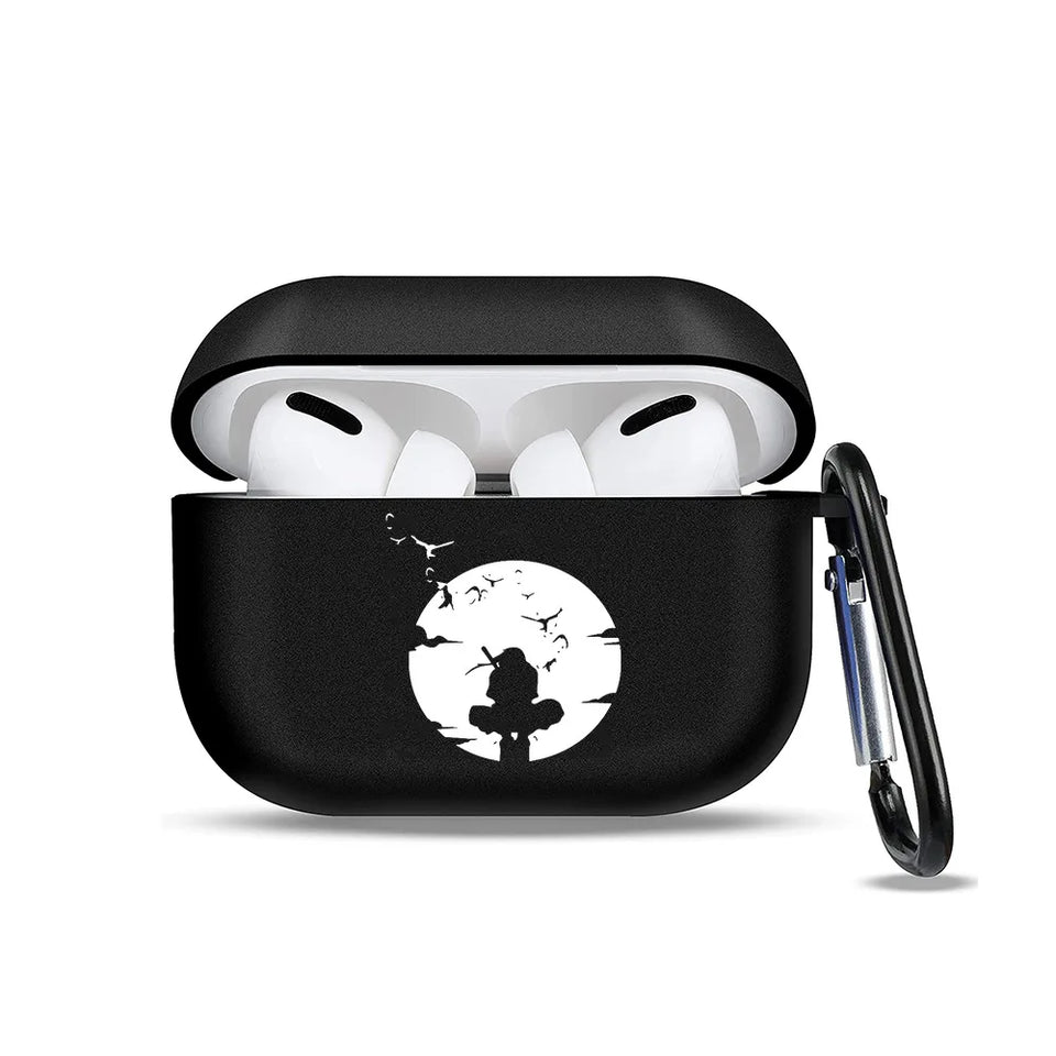 Anime Ninja Protective Silicone Case Cover for AirPods Pro / 1 & 2 / 3 - Shockproof Earphone Case with Carabiner Clip Featuring Akatsuki Cloud, Uchiha Crest & Rinnegan Seals - Gift for Anime Fans & Gamers