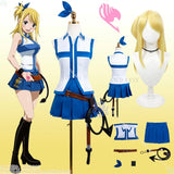 Fairy Tail Lucy Heartfilia Cosplay Costume Set - Sleeveless Top, Pleated Skirt, Belt, Whip Prop & Blonde Wig - Complete Anime Outfit for Conventions & Halloween