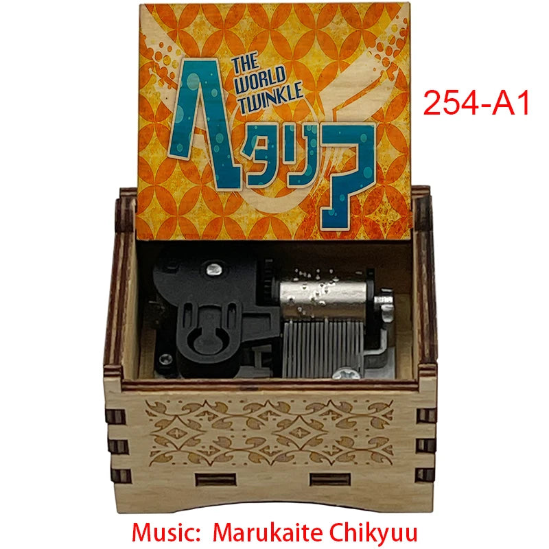 Anime Axis Powers Wooden Music Box - Vintage Hand-Crank Engraved Wooden Musical Toy - Retro Axis & Allies Character Art Print Musicbox - Collectible Nostalgic Fan Gift for Birthday & Room Display