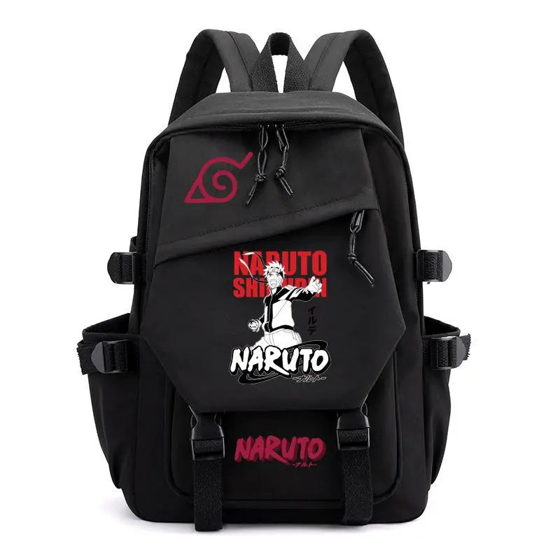 Anime Tactical Buckle Canvas Backpack - Leaf Village & Anbu Mask Graphic School Bookbag with Laptop Sleeve - Aesthetic Multi-Pocket Travel Rucksack for Students & Anime Fans