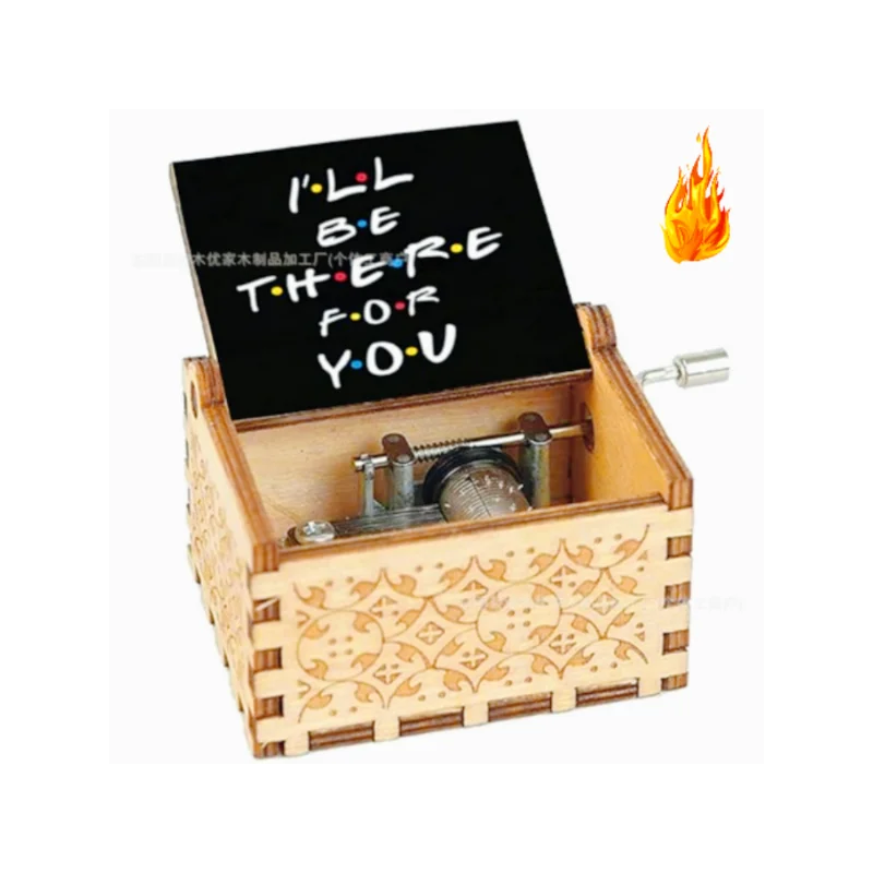 Friends TV Show Hand-Crank Wooden Music Box - "I'll Be There For You" Theme Song - Laser-Engraved Cast Silhouette & Iconic Umbrella Art - Nostalgic TV Series Collectible & Best Friend Gift