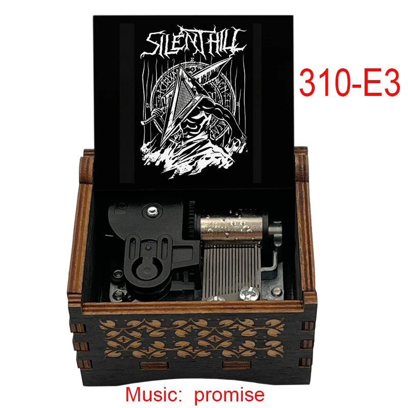 Silent Hill Hand-Crank Wooden Music Box - "Promise (Reprise)" Theme - Pyramid Head Laser-Engraved Keepsake - Gothic Horror Gaming Collectible - Psychological Horror Movie Merchandise