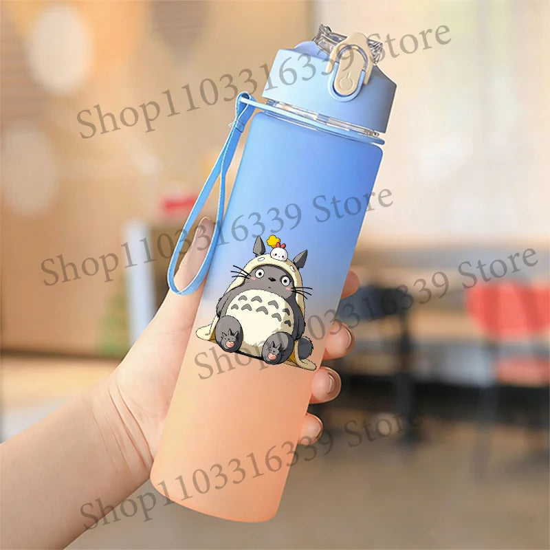 Cute Anime Forest Spirit Water Bottle - Premium Frosted Pastel Gradient Leakproof Drinkware - Kawaii Fantastic Creatures Flip-Top Sport Flask with Strap - Aesthetic Manga Fan Gift for School, Gym & Travel