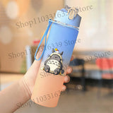 Cute Anime Forest Spirit Water Bottle - Premium Frosted Pastel Gradient Leakproof Drinkware - Kawaii Fantastic Creatures Flip-Top Sport Flask with Strap - Aesthetic Manga Fan Gift for School, Gym & Travel