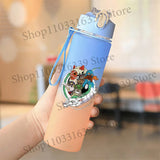Cute Anime Forest Spirit Water Bottle - Premium Frosted Pastel Gradient Leakproof Drinkware - Kawaii Fantastic Creatures Flip-Top Sport Flask with Strap - Aesthetic Manga Fan Gift for School, Gym & Travel