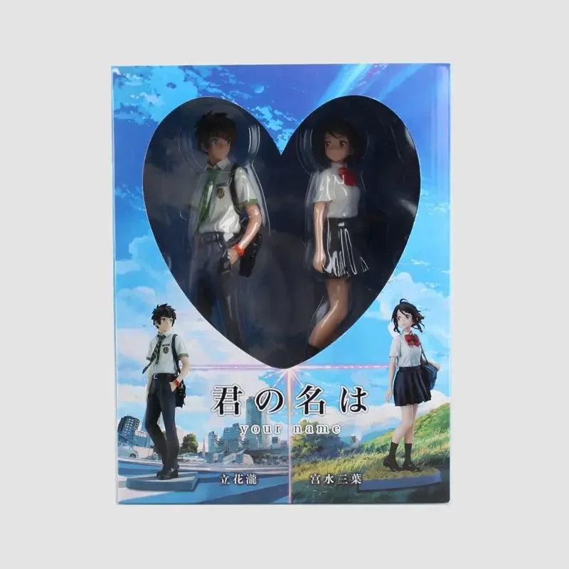 Your Name Anime Figure Set - Premium Taki Tachibana & Mitsuha Miyamizu Uniform Statue - Kimi no Na wa Interlocking Diorama Base Model - Romantic Shinkai Film Collectible Fan Gift with Heart Window Box - (22CM)