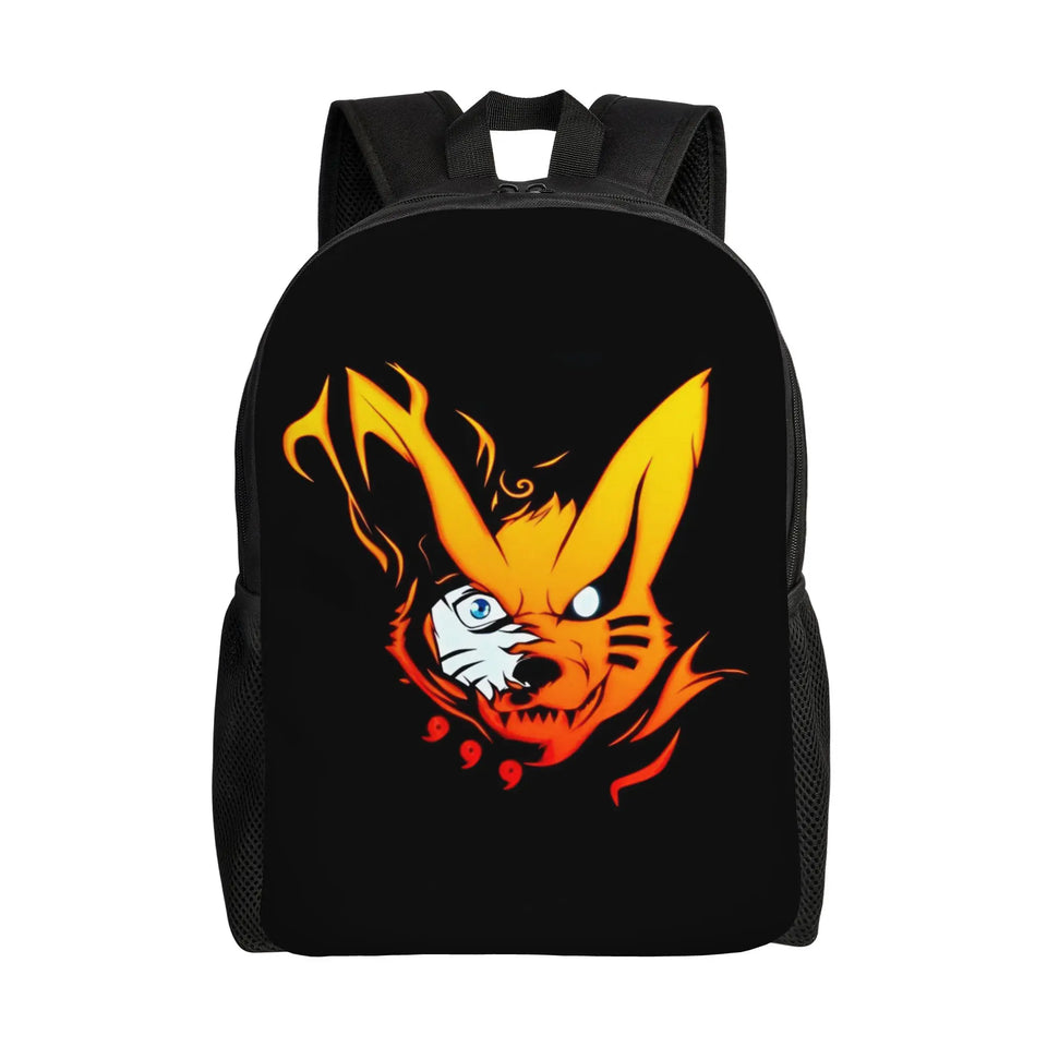 Naruto Eight Trigrams Sealing Emblem Backpack - Minimalist Nine-Tails Seal Symbol Canvas Bookbag - Black Anime Laptop Daypack for Students, Travel & Cosplay