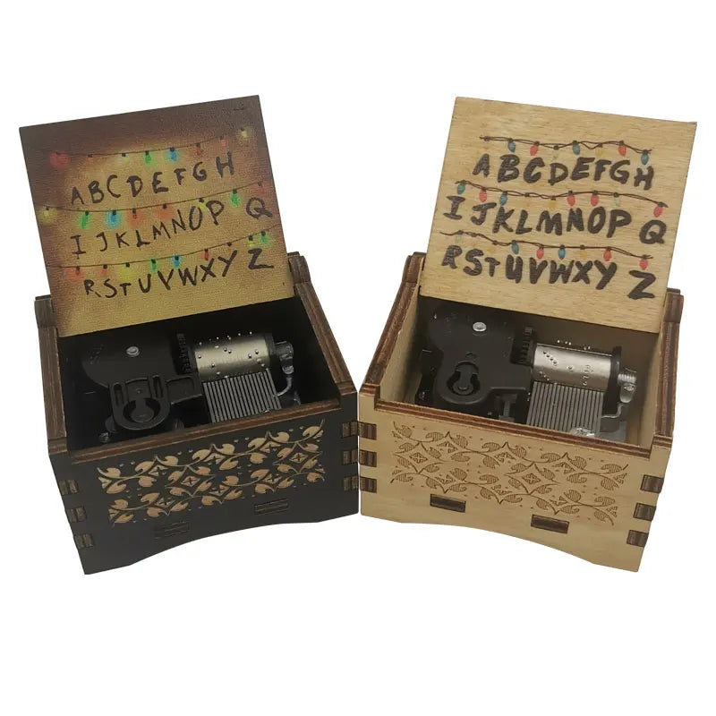 Stranger Things Alphabet Wall Hand-Crank Music Box - Vintage Laser-Engraved Wooden Keepsake - Classic Sci-Fi Mystery Movie Souvenir & Collector’s Gift