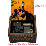 Classic Fantasy Ballad Wooden Music Box - Retro Hand Cranked Musical Gift with As The World Falls Down Quote - Romantic Laser Engraved Silhouette Keepsake for Anniversary, Birthday & Desk Decor