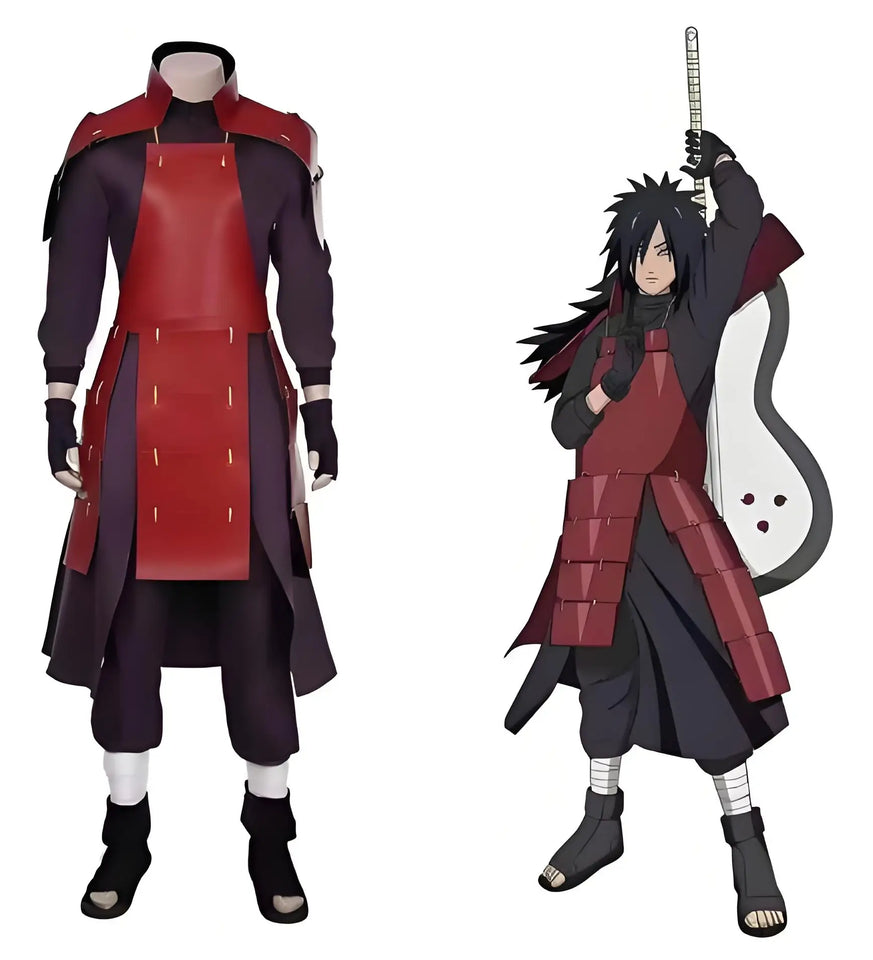 Anime Legendary Madara Cosplay Costume - Premium Red Ninja Armor Uniform Suit - Retro Clan Leader Battle Outfit - High-Quality Halloween Carnival Party Gear and Comic-Con Apparel