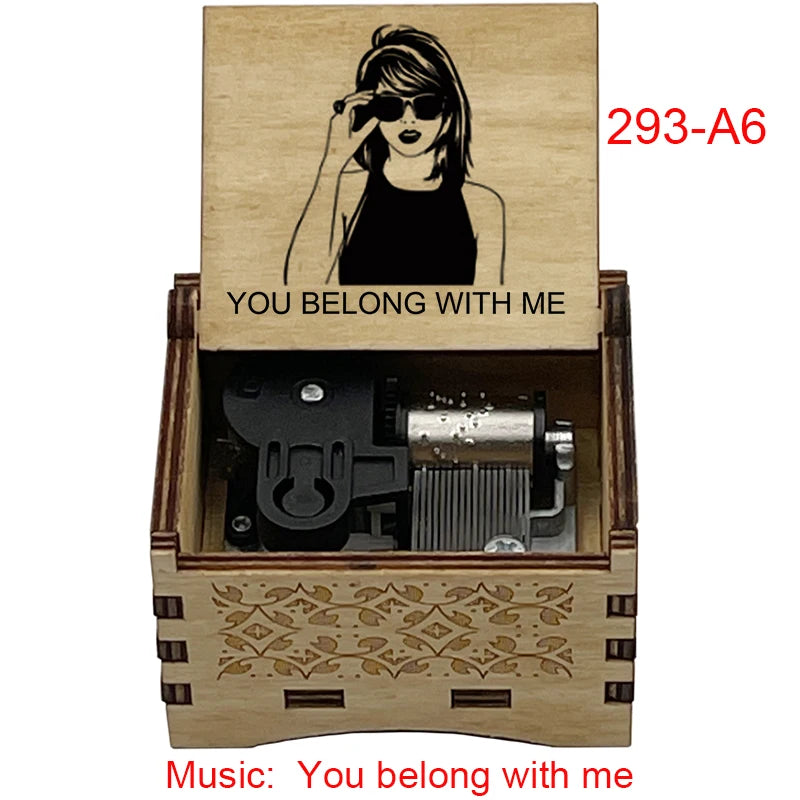 "You Belong With Me" Hand-Crank Wooden Music Box - Taylor Swift Inspired Fan Souvenir - Laser-Engraved Lyrics & Portrait - Limited Edition Musical Keepsake Gift