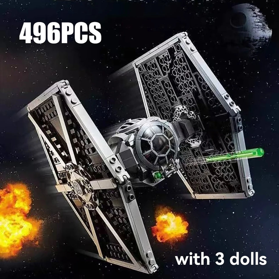 Imperial TIE Fighter Building Blocks Set - 496 Pcs Galactic Starship Model - Includes 3 Pilot & Trooper Figures - Space War Construction Toy & Display Piece - Premium Bricks Gift for Star Wars Fans