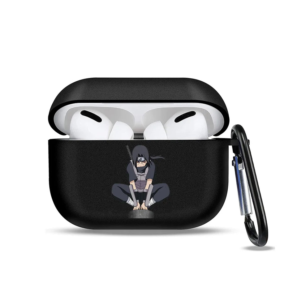Anime Ninja Protective Silicone Case Cover for AirPods Pro / 1 & 2 / 3 - Shockproof Earphone Case with Carabiner Clip Featuring Akatsuki Cloud, Uchiha Crest & Rinnegan Seals - Gift for Anime Fans & Gamers