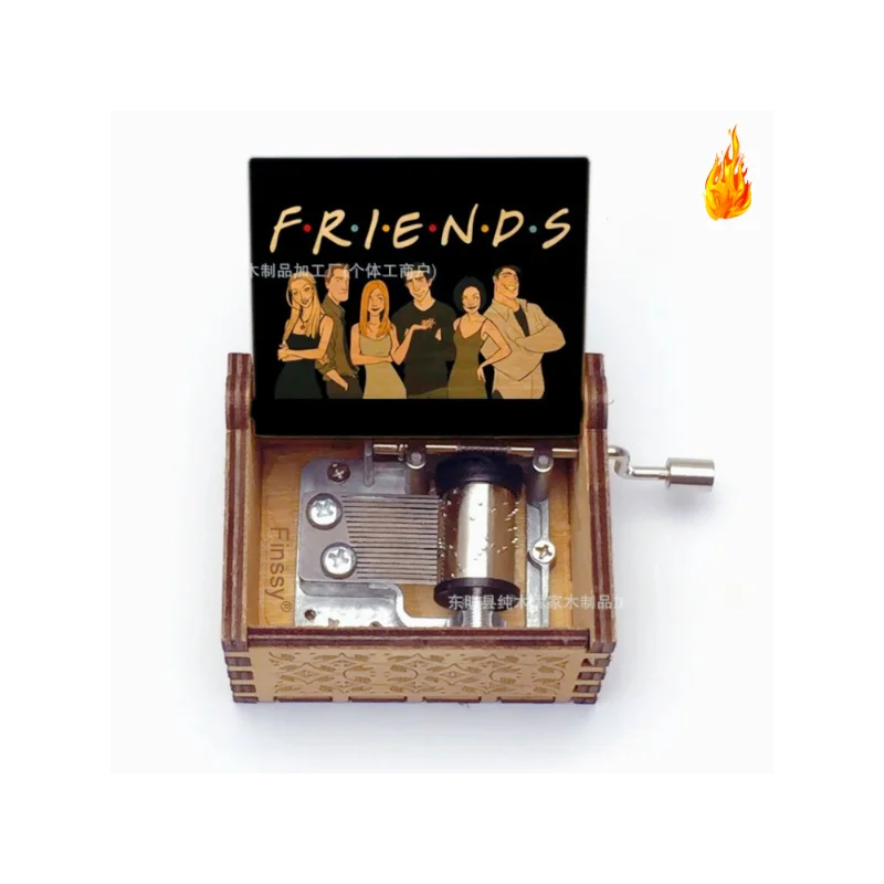 Friends TV Show Hand-Crank Wooden Music Box - "I'll Be There For You" Theme Song - Laser-Engraved Cast Silhouette & Iconic Umbrella Art - Nostalgic TV Series Collectible & Best Friend Gift