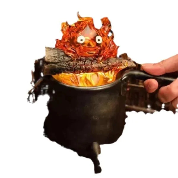 Calcifer Fire Demon LED Night Light - Translucent Calcifer Glowing Desk Lamp - Retro Moving Castle Fire Spirit Resin Statue - Cozy Ambient Bedside Ornament & Novelty Fan Gift