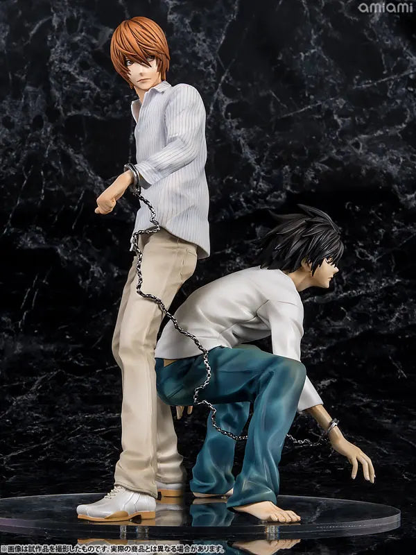 Anime Psychological Thriller Action Figure Set - L Lawliet & Light Yagami Collectible Statue - Dynamic Crouching Dual Character Display Scene Model - Premium Desktop Toy Gift for Manga & Otaku Fans
