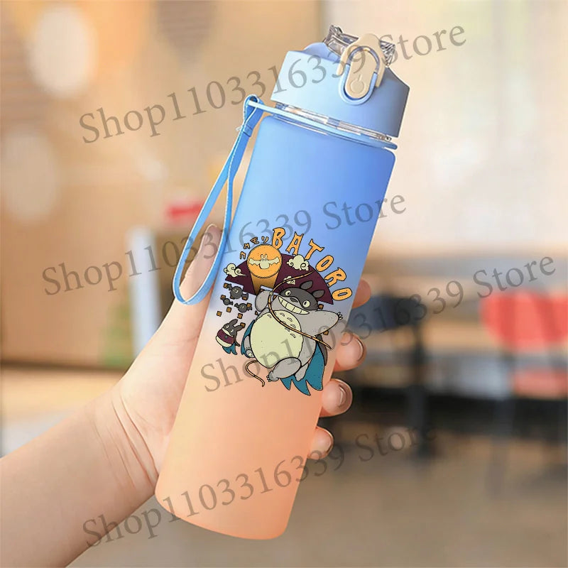 Cute Anime Forest Spirit Water Bottle - Premium Frosted Pastel Gradient Leakproof Drinkware - Kawaii Fantastic Creatures Flip-Top Sport Flask with Strap - Aesthetic Manga Fan Gift for School, Gym & Travel