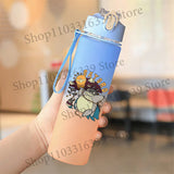 Cute Anime Forest Spirit Water Bottle - Premium Frosted Pastel Gradient Leakproof Drinkware - Kawaii Fantastic Creatures Flip-Top Sport Flask with Strap - Aesthetic Manga Fan Gift for School, Gym & Travel