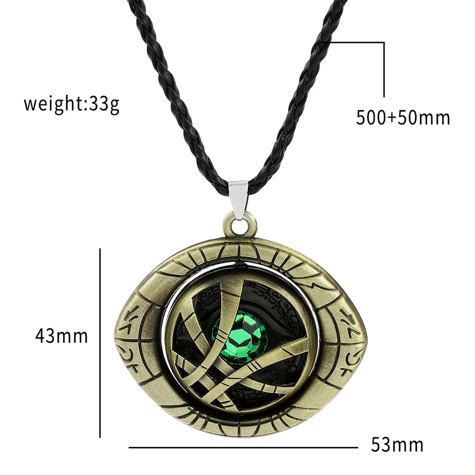 Doctor Strange Eye of Agamotto Pendant Necklace - Antique Brass Mystic Amulet with Green Time Stone Gem - Marvel Superhero Cosplay Prop Jewelry & Gift for Comic Fans