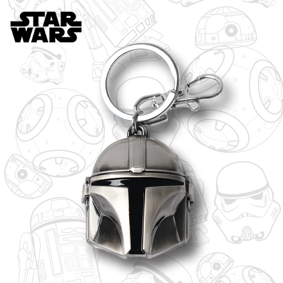 Star Wars Mandalorian Helmet Pewter Keyring - Premium Metal Beskar-Inspired Keychain - 3D Sculpted Mando Helmet Bag Charm - Galactic Bounty Hunter Accessory & Gift for Fans