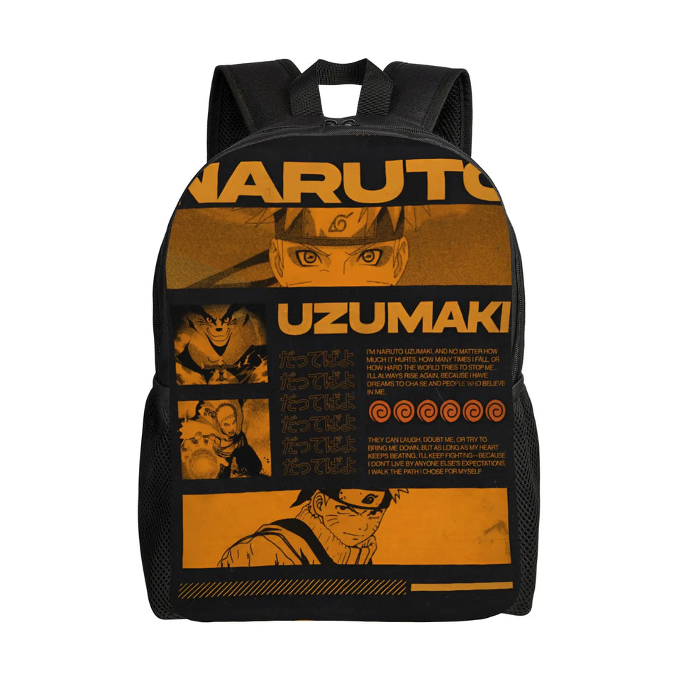 Naruto Eight Trigrams Sealing Emblem Backpack - Minimalist Nine-Tails Seal Symbol Canvas Bookbag - Black Anime Laptop Daypack for Students, Travel & Cosplay