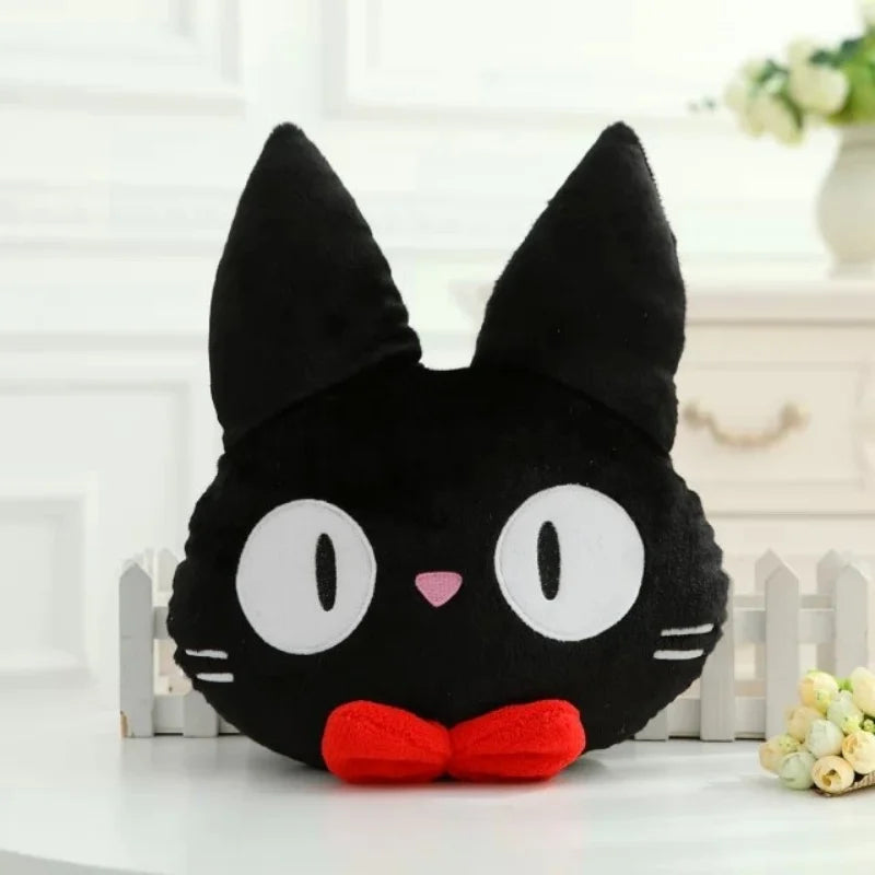 Cute Anime Forest Spirit Plush Cushion - Kawaii Magical Grey & Blue Spirit Pillow - Retro Black Cat Stuffed Animal Doll - Nostalgic Manga Fan Gift for Bed, Couch & Gaming Room Decor