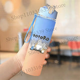 Cute Anime Forest Spirit Water Bottle - Premium Frosted Pastel Gradient Leakproof Drinkware - Kawaii Fantastic Creatures Flip-Top Sport Flask with Strap - Aesthetic Manga Fan Gift for School, Gym & Travel
