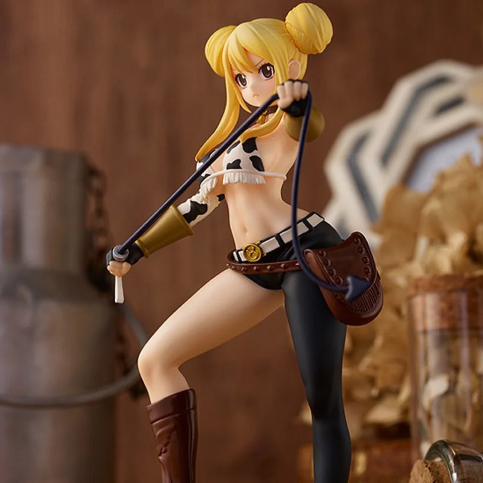 Fairy Tail Lucy Heartfilia Star Dress Taurus Form Action Figure - Collectible Anime Statue with Whip & Display Rock Base - Desk Decor - 18CM