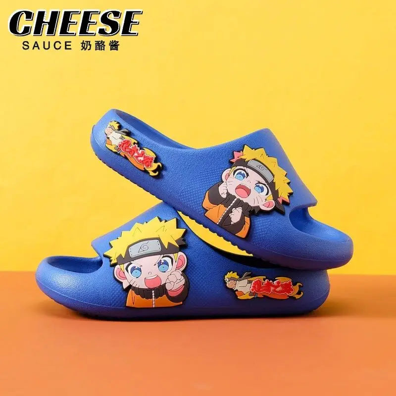 Anime Ninja Character Slide Sandals - Cute Cartoon Yellow Chibi Open Toe Slippers - Waterproof Non-Slip EVA Cloud Slides for Men, Women & Kids - Comfortable Indoor Outdoor Beach Footwear Gift